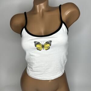 Butterfly Graphic Y2K Cami Crop Top White Indie Sleaze Stretchy Size Medium